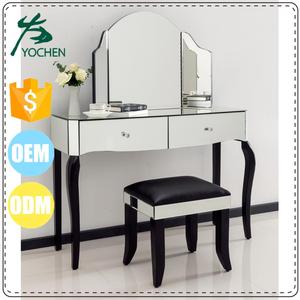 Muebles Modernos Diamond Crush: Tocador <span class=keywords><strong>con</strong></span> <span class=keywords><strong>Espejo</strong></span> y Taburete, Juego de Dormitorio de Pino, Camas de Madera Maciza - Product Image 6