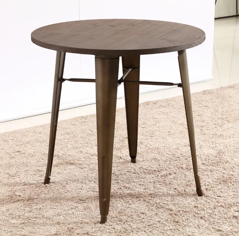 Modern Wood Top Metal Legs Coffee Shop Table Kitchen Restaurant Dining Room Sets Stainless Steel Dining Table