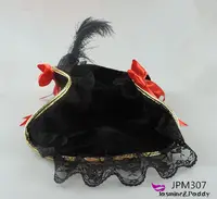 Chapeau de Pirate des caraïbes, accessoire avec nœud et dentelle noire plume et dentelle noire