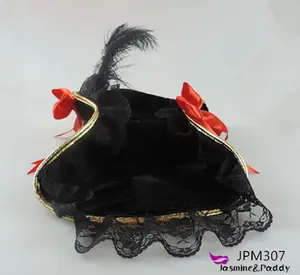 Pirate hat pirate of the Caribbean hat with bow black feather black lace