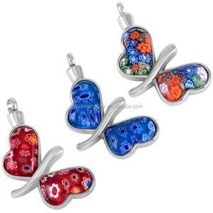 Murano Perhiasan Kaca Kremasi Kupu-kupu, Kalung Guci, Liontin Abu Abu Kenangan Hewan Peliharaan - Product Image 1