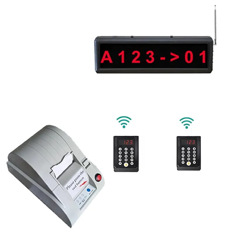 सस्ते बटन टिकट संख्या प्रिंटर कीबोर्ड के साथ एलईडी प्रदर्शन, काउंटर कतार संख्या प्रणाली मशीन, वायरलेस कतार बुला प्रणाली