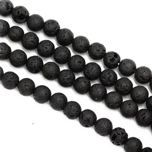 Batu permata alami manik bulat 4mm 6mm 8mm 10mm 12mm batu vulkanik alami manik batu lava hitam manik penyembuhan untuk membuat perhiasan