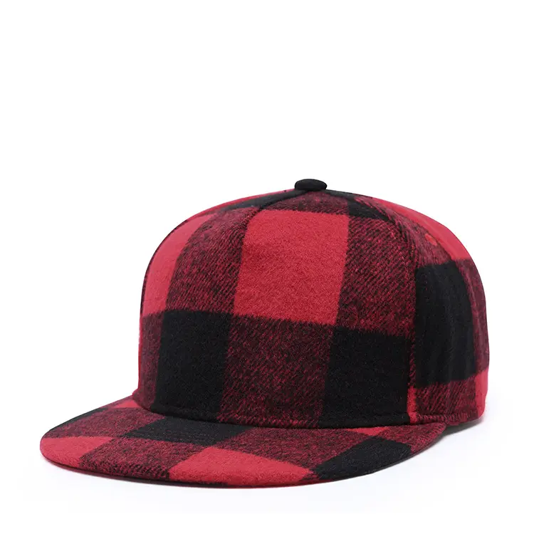 Wholesale Custom Plain Plaid Snapback Hat 6 Panel Red And Black Plaid Hat