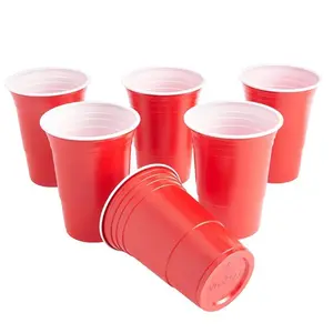 Cangkir Pesta Merah Daur Ulang Plastik Minuman Dingin, Bir PONG 16 Oz Cangkir Minum, Dapat Dicuci Sempurna Cangkir Plastik Merah Mug Dapat Digunakan Kembali