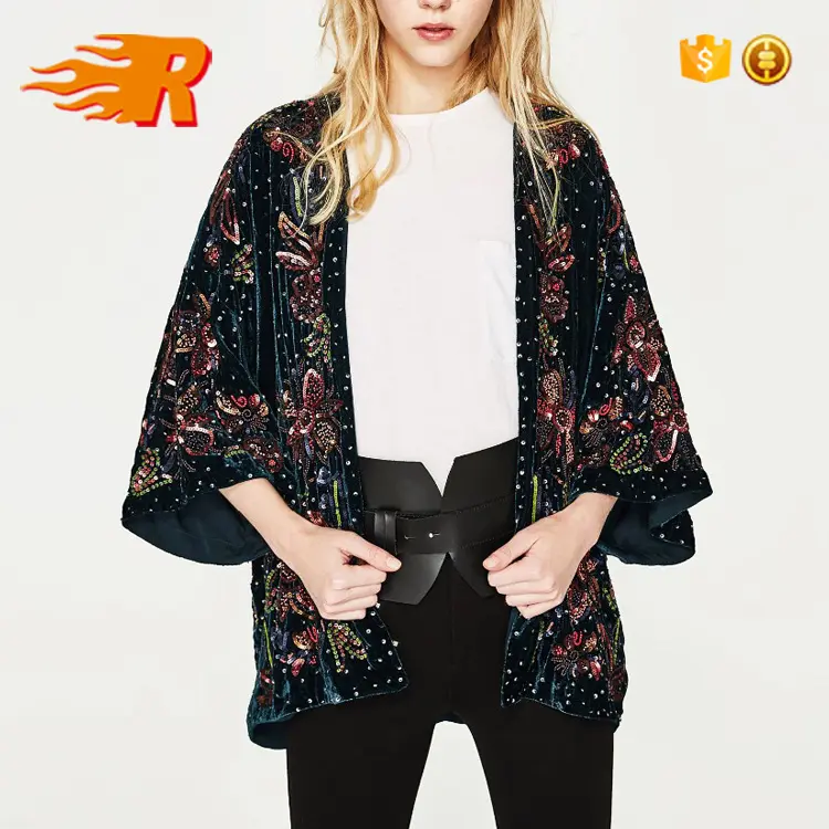 2017 Mode maßge schneiderte Pailletten und Perlen Black Velvet Kimono Schwimmweste