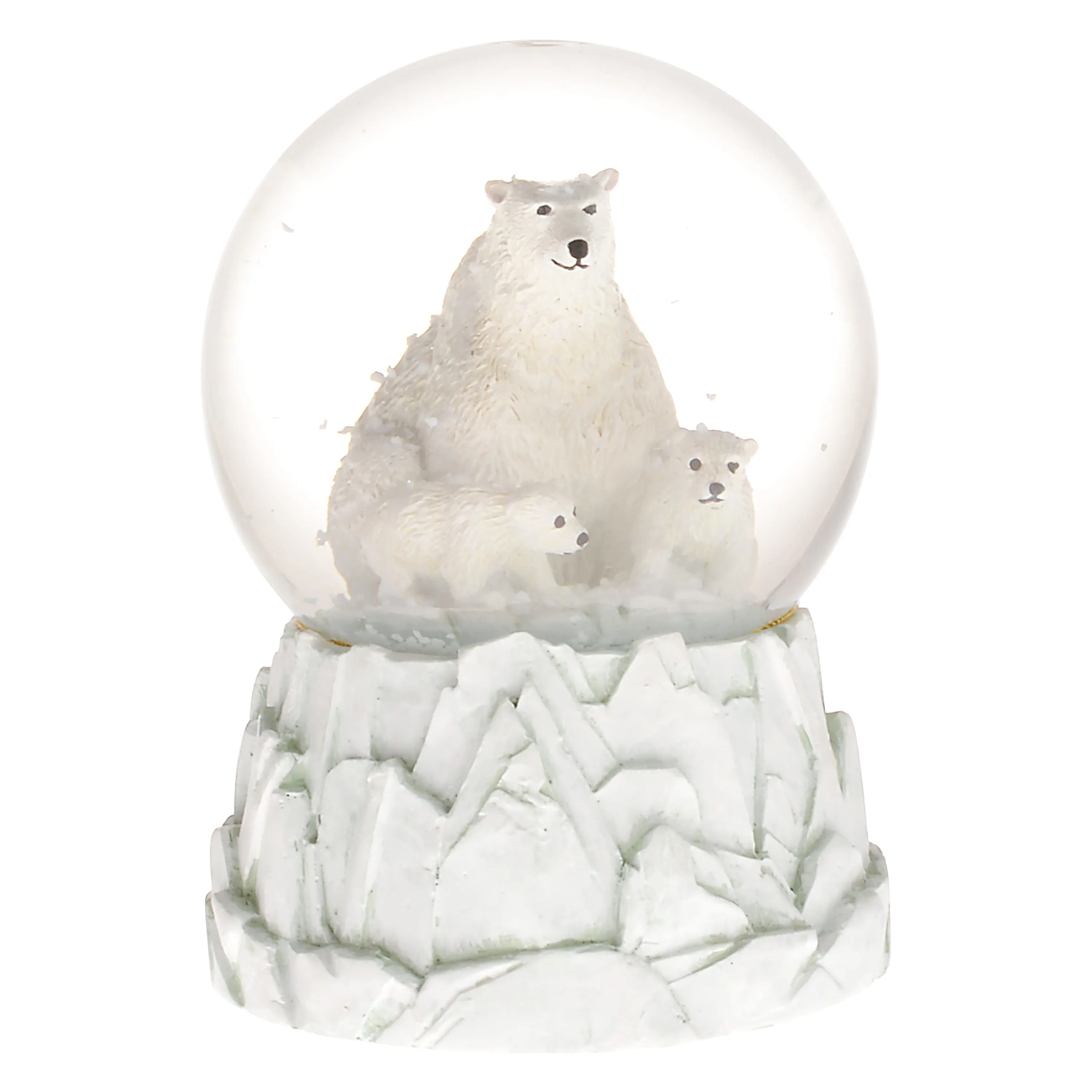 Musical Polar Bear Snow Globe with 3 polar bears at top an iceberg shaped platform Christmas Festivities