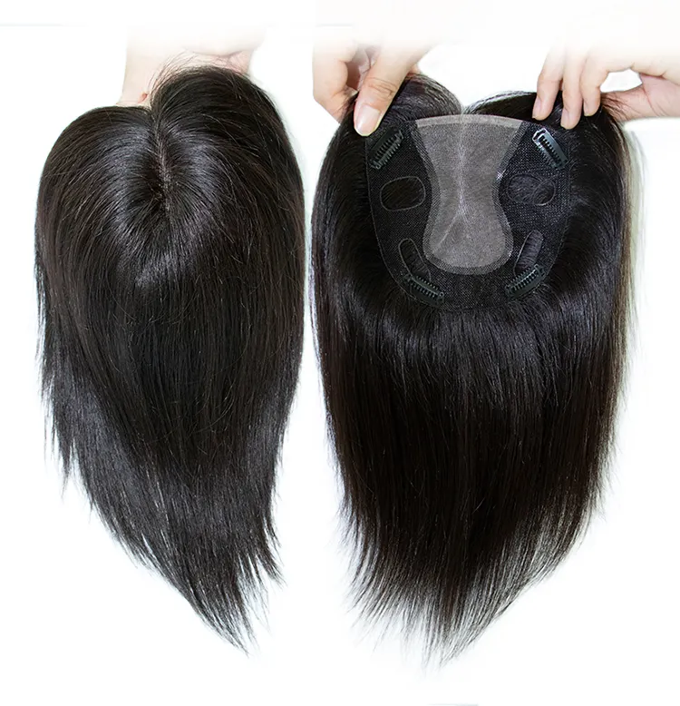 Toupee For Women Pure Color Hair Pieces 4 Clip-in Remy Hair Pieces closure Mono and PU Straight Hair Topper