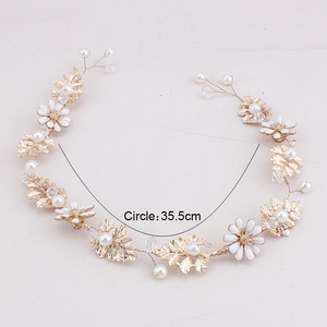 Bridal <strong>Hair</strong> <strong>Band</strong> Pearl <strong>Flower</strong> Wedding <strong>Hair</strong> Vines Jewelry Wedding <strong>Hair</strong> <strong>Band</strong> Handmade Gold - Product Image 6