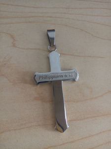 Collier Croix en Acier Inoxydable avec Chaîne à Billes, Bijou Philippiens 4:13, Verset Biblique de Force - Product Image 4