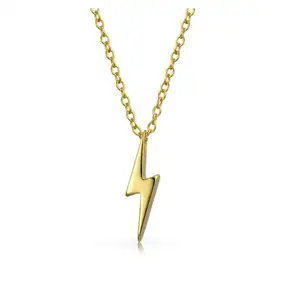 Stainless steel Jewelry Women Teen Girls Simple Strikingly Mod Bolt Necklace Gold Lightning Bolt Necklace