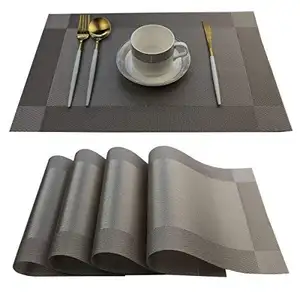易于清洁的隔热防污编织乙烯基桌垫餐桌用聚氯乙烯餐垫 (金色/银色)