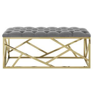 Accent Furniture Bed End Velvet Upholstered Metal Indoor Shoe Bench - Product Image 3