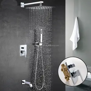 Conjunto de torneira de chuveiro, 8 ", quadrado, escondido, montagem na parede, chuveiro, cabeça, torneira misturadora