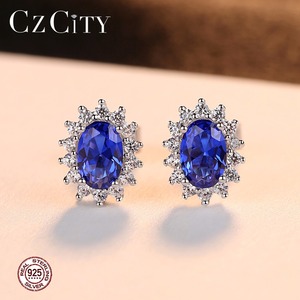 Boucles d'oreilles clous CZCITY au design unique avec <span class=keywords><strong>saphir</strong></span> <span class=keywords><strong>bleu</strong></span>, en argent sterling 925, bijoux raffinés, boucles d'oreilles tendance - Product Image 4