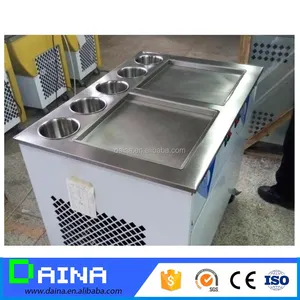 Hot Sale China Thailand Double 2 Flat Pan Roll Fry Fried Ice Cream Machine