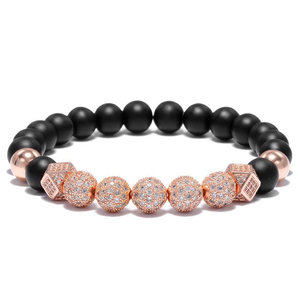 Thời Trang 8 Mét Micro Pave CZ Balls Đen <span class=keywords><strong>Matte</strong></span> Onyx Đá Hạt Charm Đính Cườm Stretch Bracelet Cho Nam Trang Sức - Product Image 2