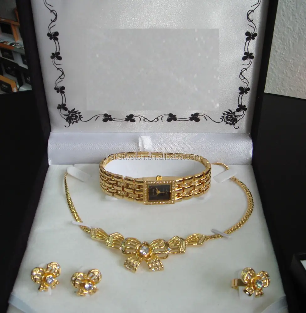 cheap women accessories fashion african jewelry set 18k gold plated watch with jewelry set