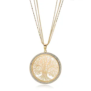 Thiết Kế Mới Dài Vòng Cổ Vàng Tùy Chỉnh Đồ Trang Sức Cong Tree Of Life Pendant Phụ Nữ Vòng Cổ