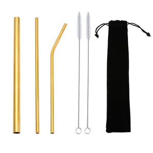 Eco-Friendly Colored Reusable Gold Copper Red Purple Green Black Stainless Steel Metal Straw