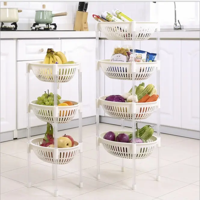 Prateleira redonda de armazenamento, prateleira com 3-4 camadas para vegetais, legumes e frutas, plástico
