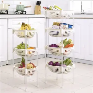 3-4层厨房蔬菜和水果塑料圆形收纳篮搁板/厨房置物架