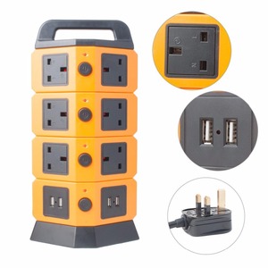 Tower Power Strip 2500W Smart <strong>Socket</strong> <strong>Surge</strong> <strong>Protector</strong> 10 UK <strong>Socket</strong> 4 USB Charging Station 6.5ft Extension Cord Orange - Product Image 5