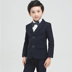 Desain Terbaru Grosir MOQ Rendah OEM ODM Setelan Blazer Anak-anak Hitam Katun Pakaian Formal Setelan Anak Laki-laki Anak-anak