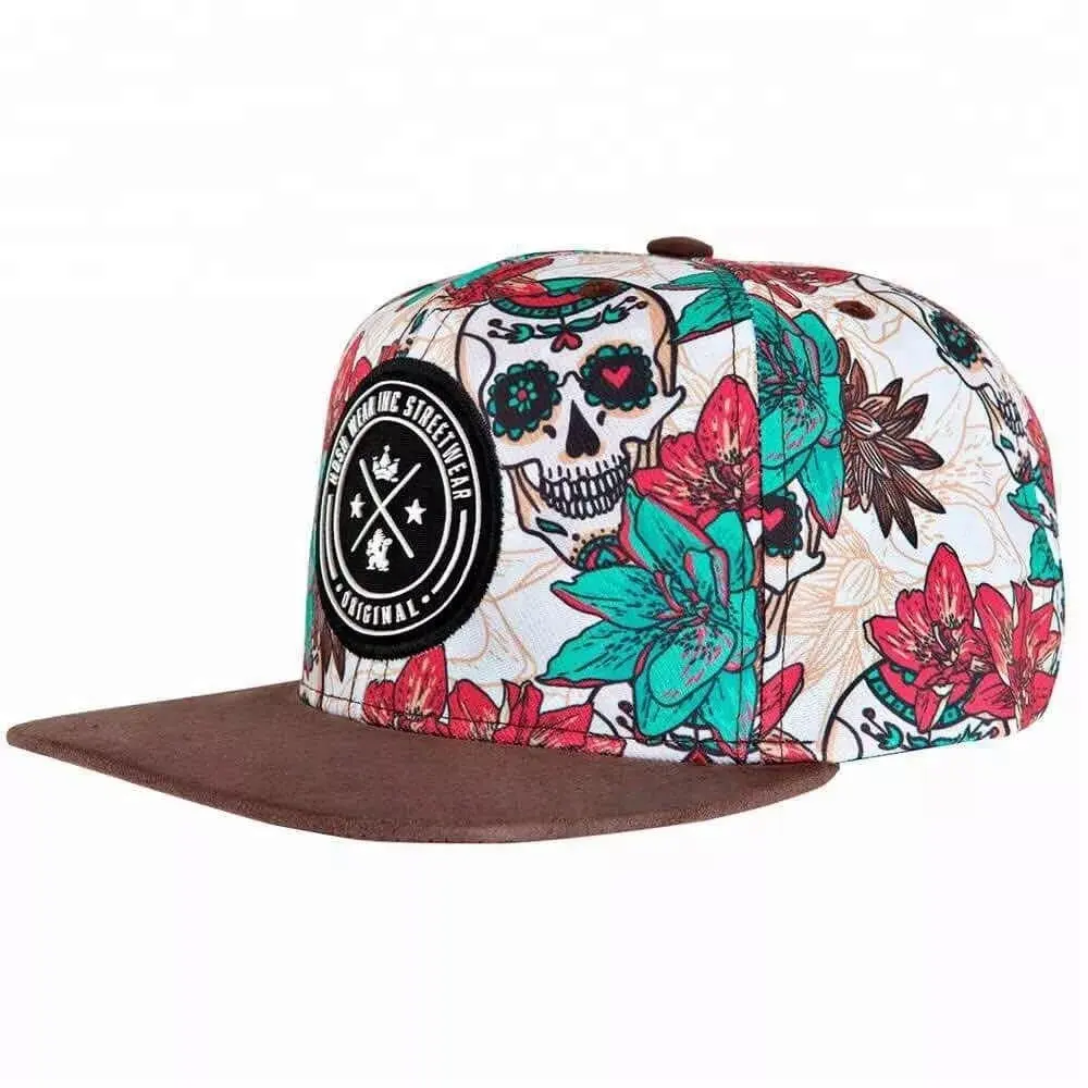 Promotion Custom 6 Panel Suede Brim Hat 3d Embroidery Girl Floral Snapback Caps