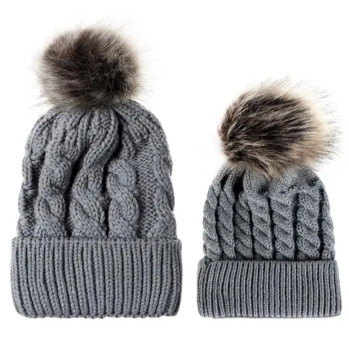 2024 Otoño Invierno venta al por mayor gorro de punto a granel niña gris sombreros cálido gorro de rayas 100% gorro de punto de algodón