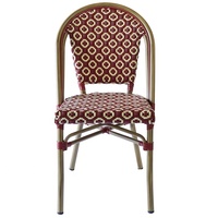 Chaise de bistrot de luxe en rotin rouge et beige, mobilier de salle à manger d'extérieur moderne en aluminium et osier pour restaurant, patio, jardin, café, style français parisien