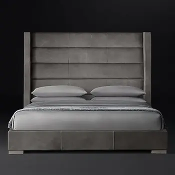 Modern ayarlanabilir kumaş ahşap çift karyola iskeleti kadife high-end lüks fabrika outlet çift kişilik yatak metal bacaklar