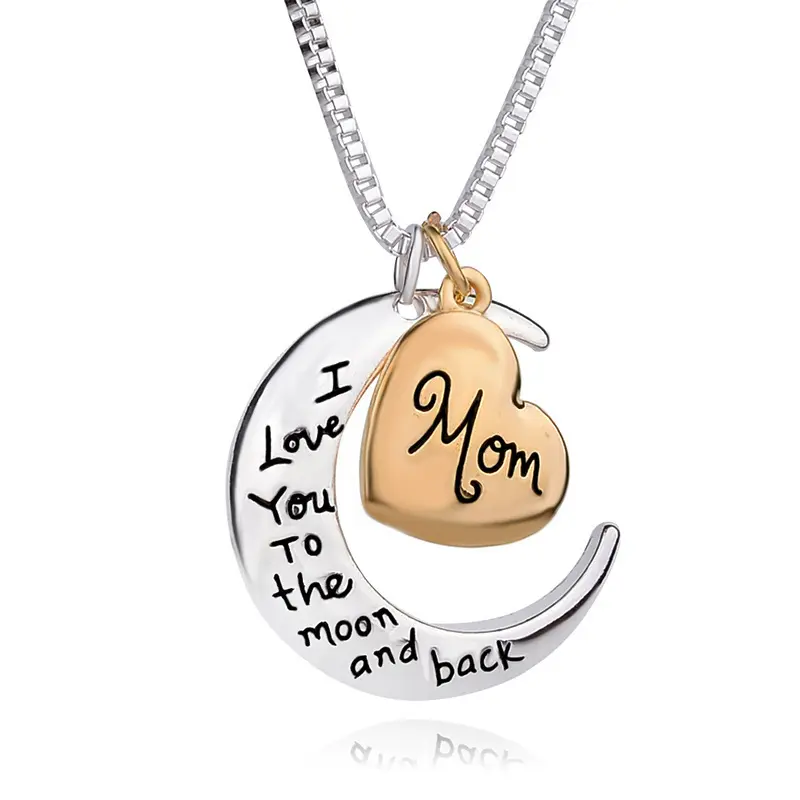 I love you mom Fashion love Heart moon engraved letter Pendant Necklace For Mother's Day gift