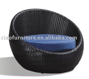Noir <span class=keywords><strong>Rond</strong></span> En Rotin Meubles En Osier En Plein Air Transat Chaise - Product Image 1