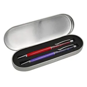 Großhandel platz zinn box geschenke-Bestseller Custom Logo Stift Paket Square Tin Pen Box Geschenk