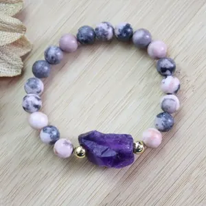 SN1651 con piedra Natural pulsera encanto pulsera de la joyería de Yoga, regalo para las mujeres 8mm Rosa Zebra Jasper pulsera amatista crudo,