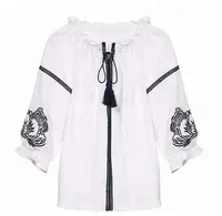 Nieuwe ontwerp dames witte katoenen borduurwerk mode normale blouses