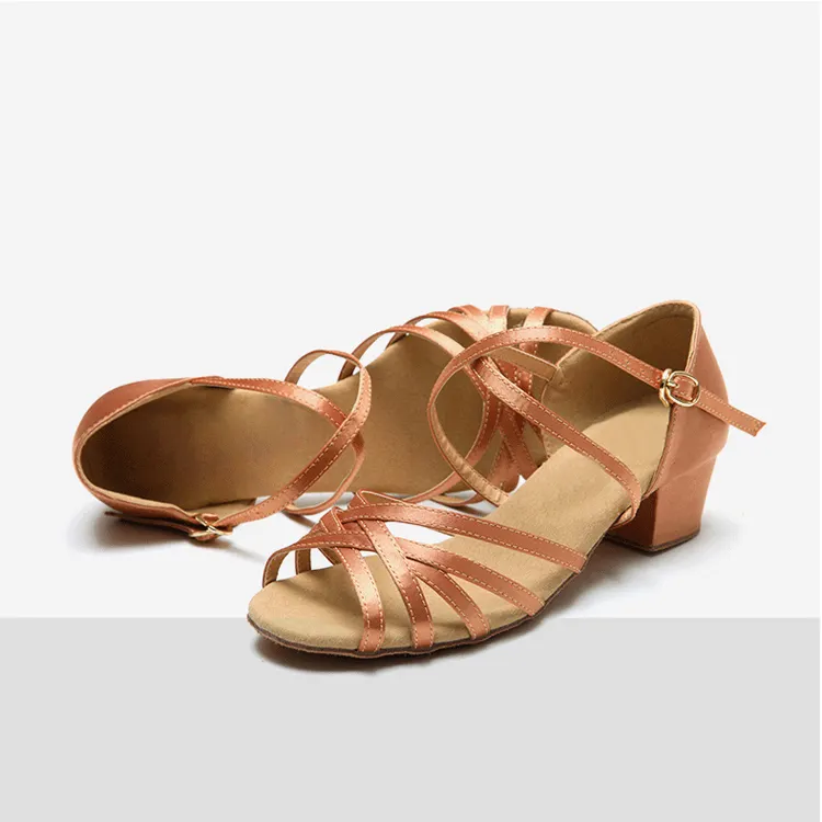 S5559 low heel latin dance shoes brown ballroom dance shoes/wide heel children latin dance shoes