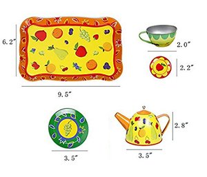 Colorful Fruit <strong>Tin</strong> <strong>Tea</strong> Party <strong>Set</strong> for Kids - Metal Teapot, Cups, and Kitchen Play <strong>Set</strong> - Product Image 3
