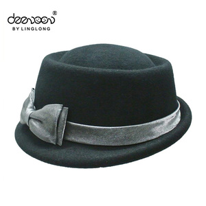 Promotionnel Main D'hiver 100% Feutre De Laine Chapeau Melon Avec Argent Bowknot - Product Image 2