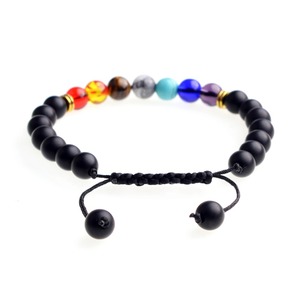 8mm mate negro Onyx 7 chakra espiritual tejida pulsera de cuentas para hombres barato al por mayor - Product Image 5