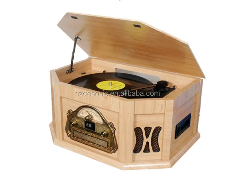 DS-168 Eski moda Vinil Plak ahşap ile Turntable CD Çalar Radyo ve Kaset