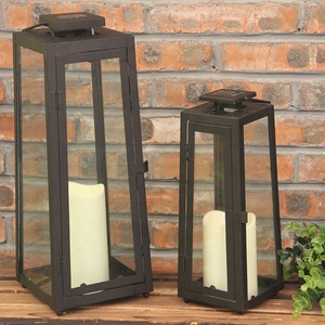 Décoration extérieure, lanterne <span class=keywords><strong>solaire</strong></span> LED en métal noir, verre suspendu, lanterne de jardin avec bougie en plastique - Product Image 5