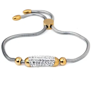 不锈钢镀金3MM厚度水晶水钻蛇链可调节手链