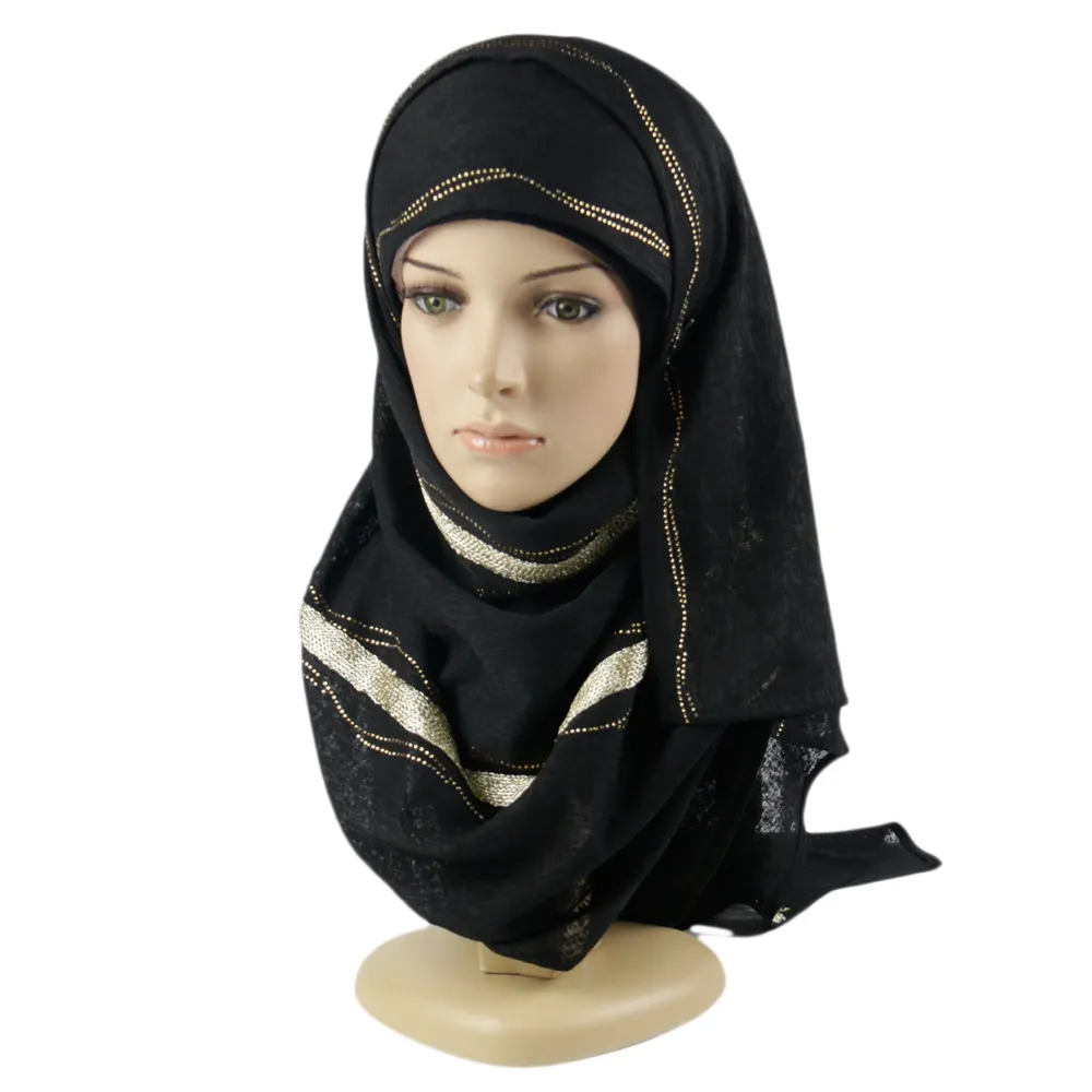 2018 Hijab Trend Sjaal Stretch Jersey Moslim Hijab Sjaal Met Gouden Ketting En Steen