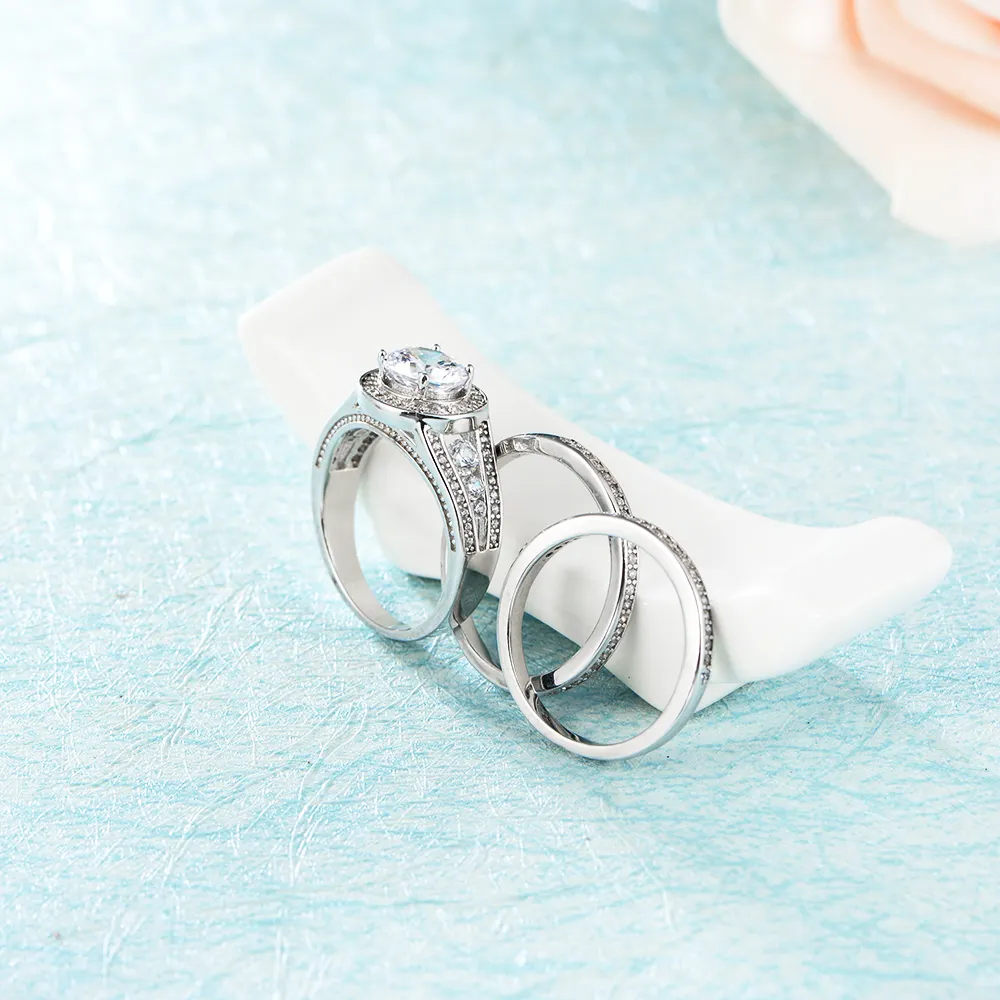 Peishang OEM ODM Bague Mariage 925 Sterl argento impilabile 3 tre pezzi anello di nozze Set