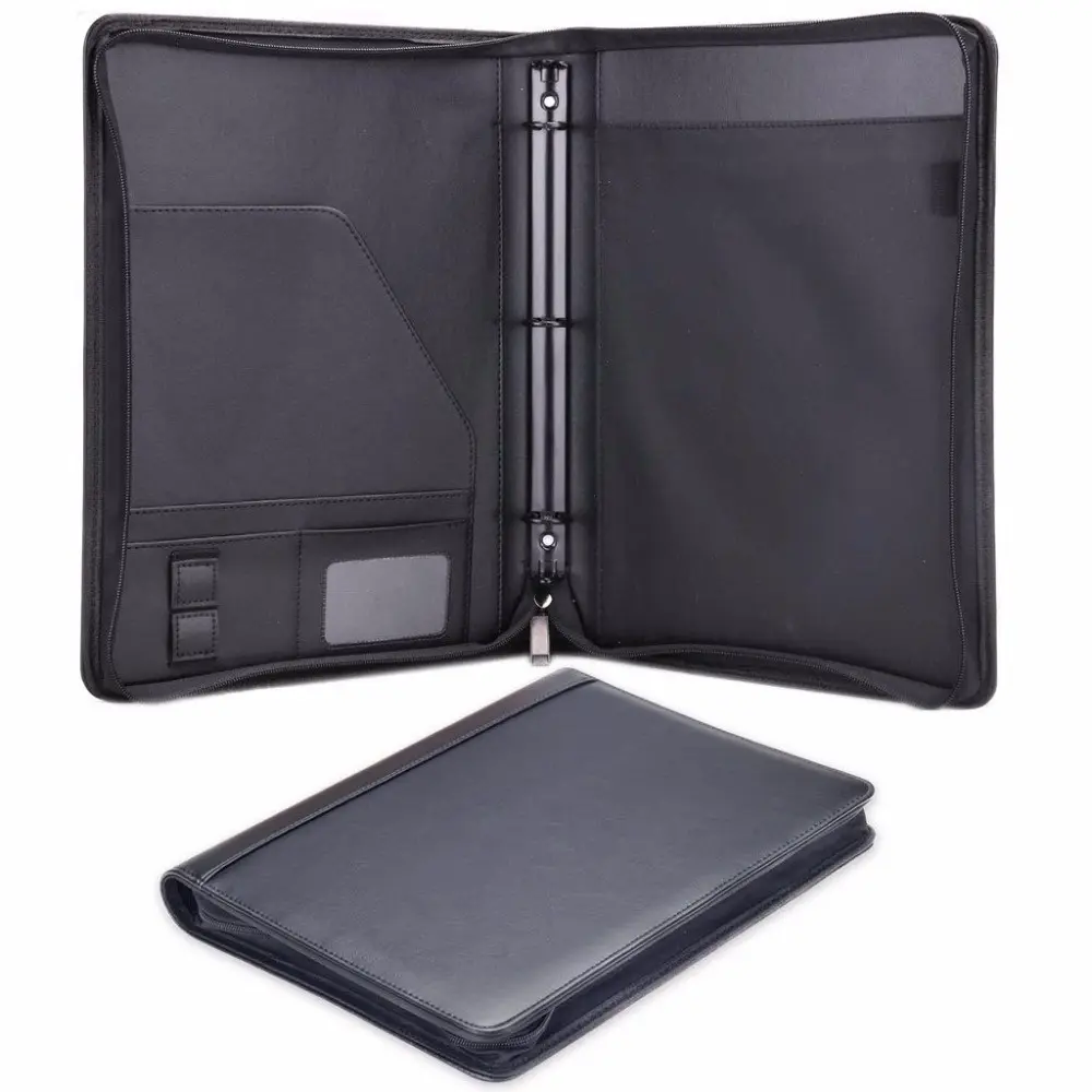 New Style Leather Spiral Ring Binder A4 File Folder Travel Organizer Portfolio with Zipper