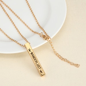 Collana con Ciondolo a Barra Verticale Incisa 3D in Acciaio Inossidabile Personalizzata, Gioielli Minimalisti all'Ingrosso per Uomo e <span class=keywords><strong>Donna</strong></span>, Charm in Oro 14K - Product Image 1