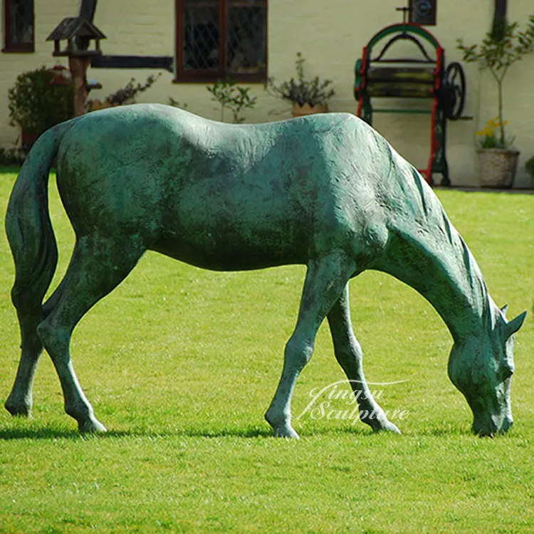 Escultura de Metal de bronce antiguo, animal, tamaño real, caballo