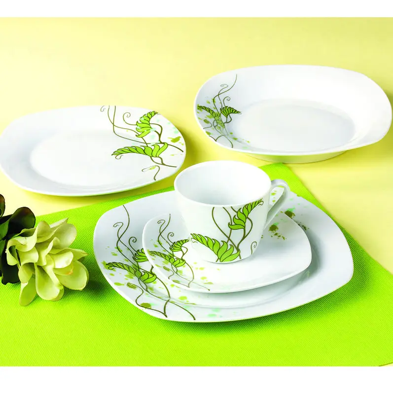 Venta al por mayor personalización calcomanía Europea padprinting platos de cocina porcelana platos de cena cuadrados conjunto de vajilla de cerámica